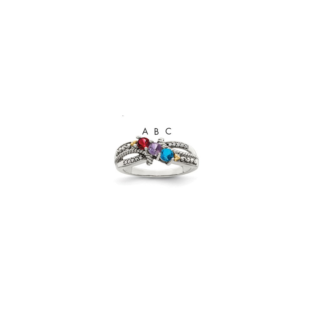 Antique finish;Sterling silver;Diamond;Prong set;14K Gold Accent