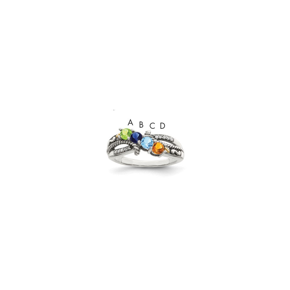 Antique finish;Sterling silver;Diamond;Prong set;14K Gold Accent