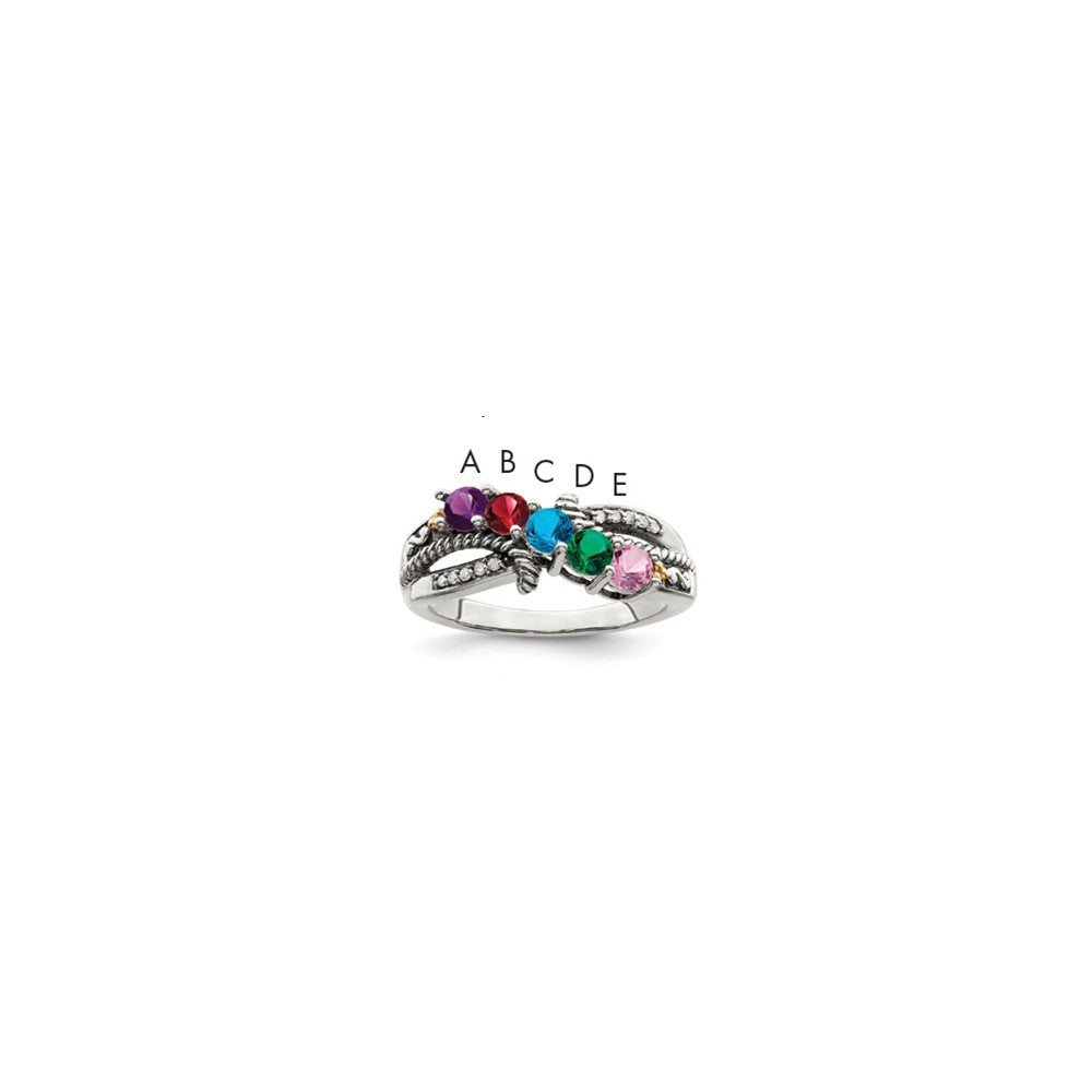 Antique finish;Sterling silver;Diamond;Prong set;14K Gold Accent