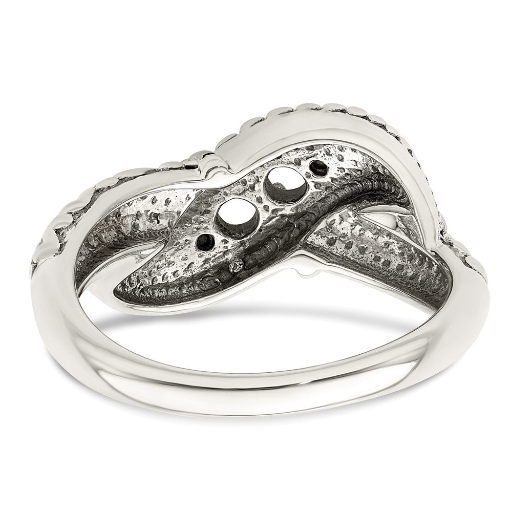 Sterling Silver Antiqued w/14k 2-stone w/Diamond Mother's Ring Semi-Mount