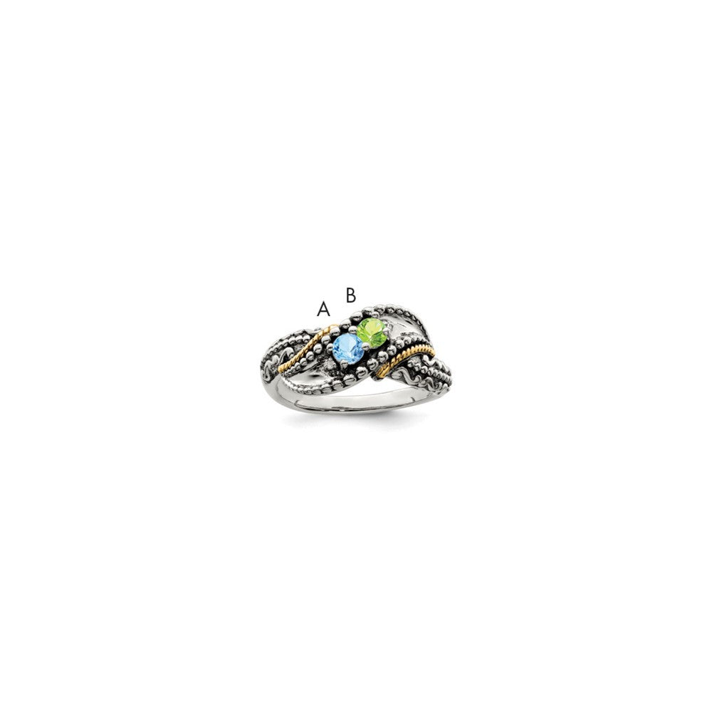 Antique finish;Sterling silver;Diamond;Prong set;14K Gold Accent