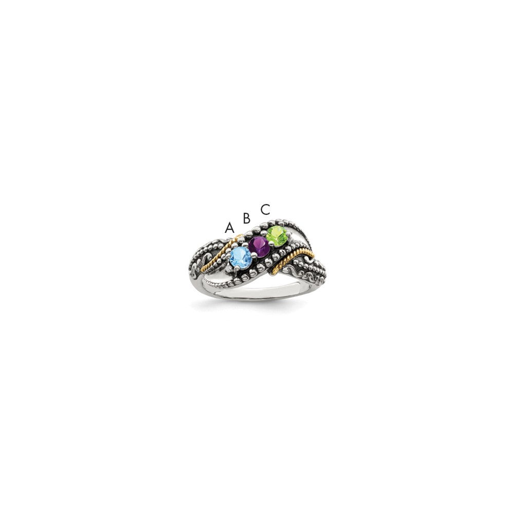 Antique finish;Sterling silver;Diamond;Prong set;14K Gold Accent