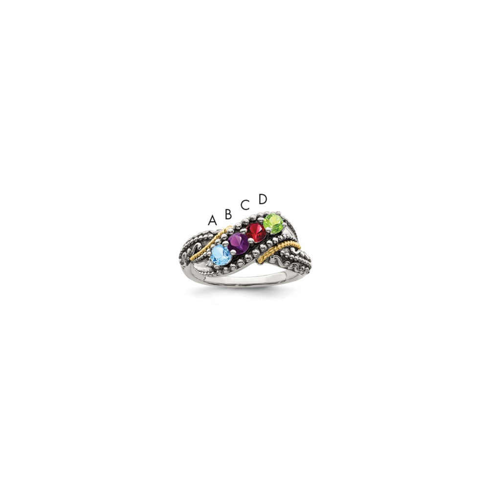 Antique finish;Sterling silver;Diamond;Prong set;14K Gold Accent