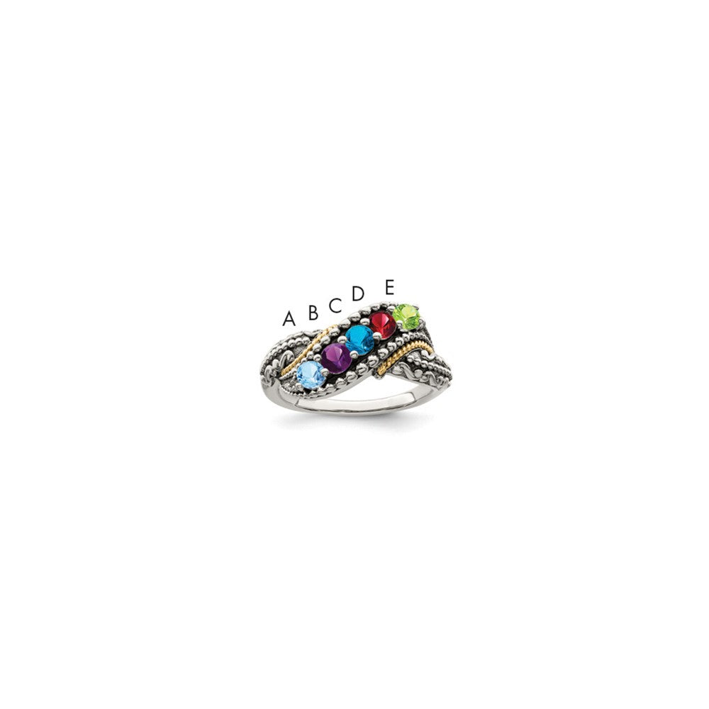 Antique finish;Sterling silver;Diamond;Prong set;14K Gold Accent