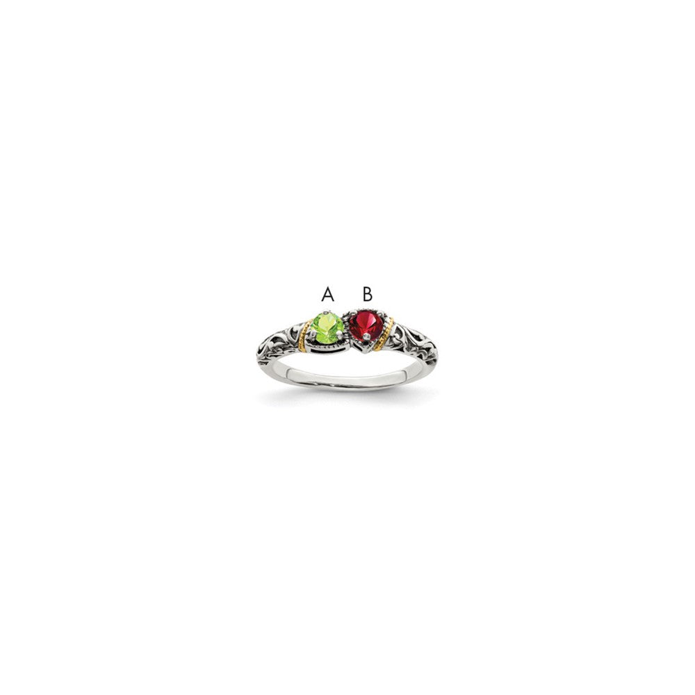 Antique finish;Sterling silver;Prong set;14K Gold Accent