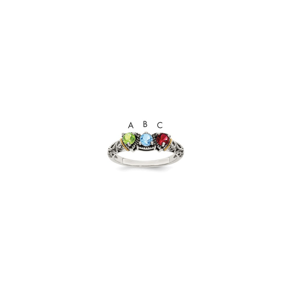 Antique finish;Sterling silver;Prong set;14K Gold Accent