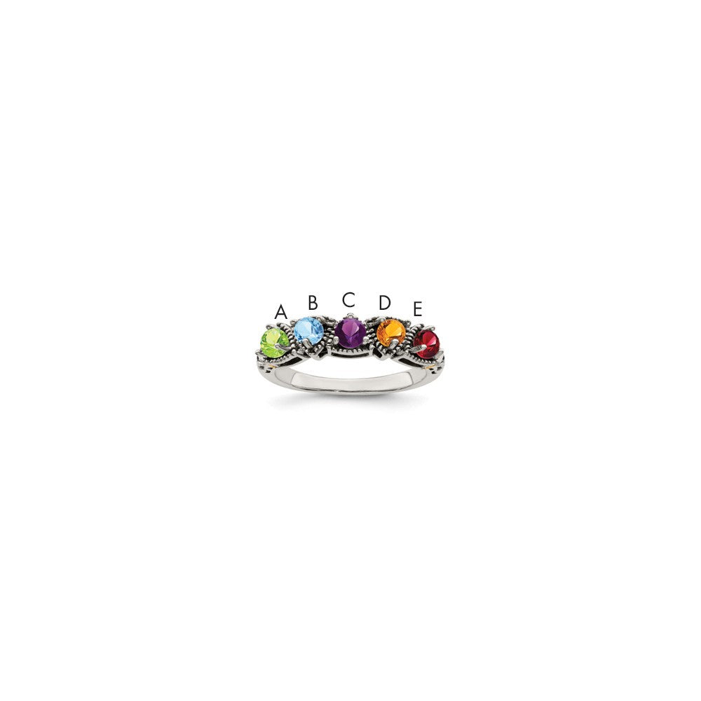 Antique finish;Sterling silver;Prong set;14K Gold Accent