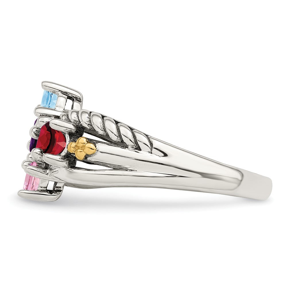 Sterling Silver Antiqued w/14k 4-stone Mother's Ring Mounting
