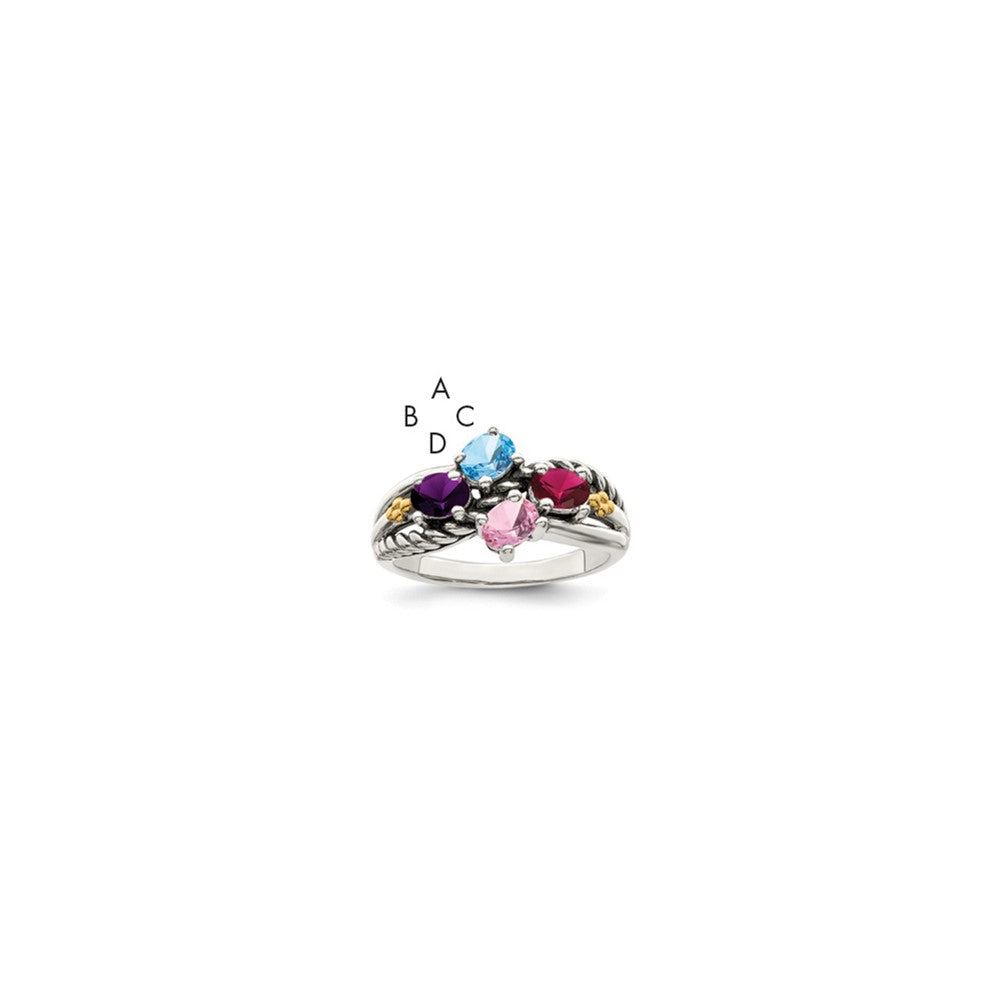 Antique finish;Sterling silver;Diamond;Prong set;14K Gold Accent