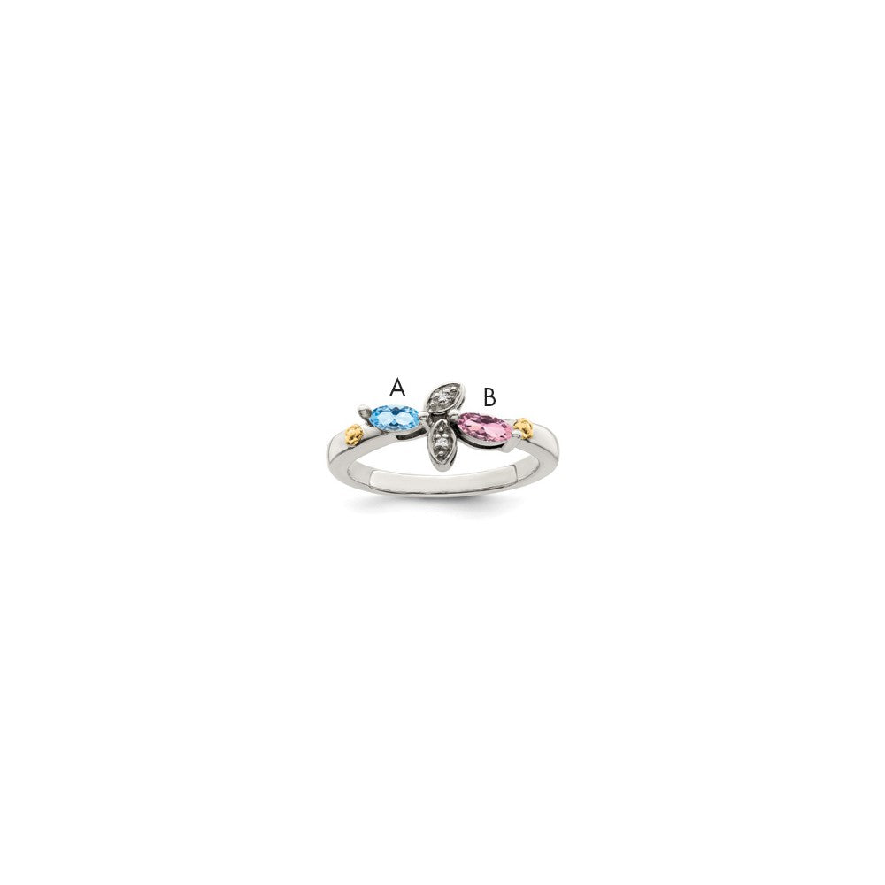 Antique finish;Sterling silver;Diamond;Prong set;14K Gold Accent