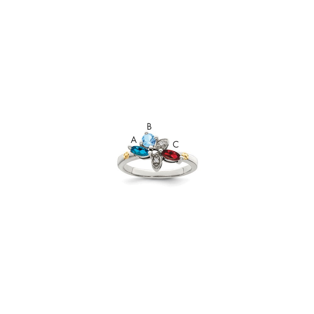 Antique finish;Sterling silver;Diamond;Prong set;14K Gold Accent