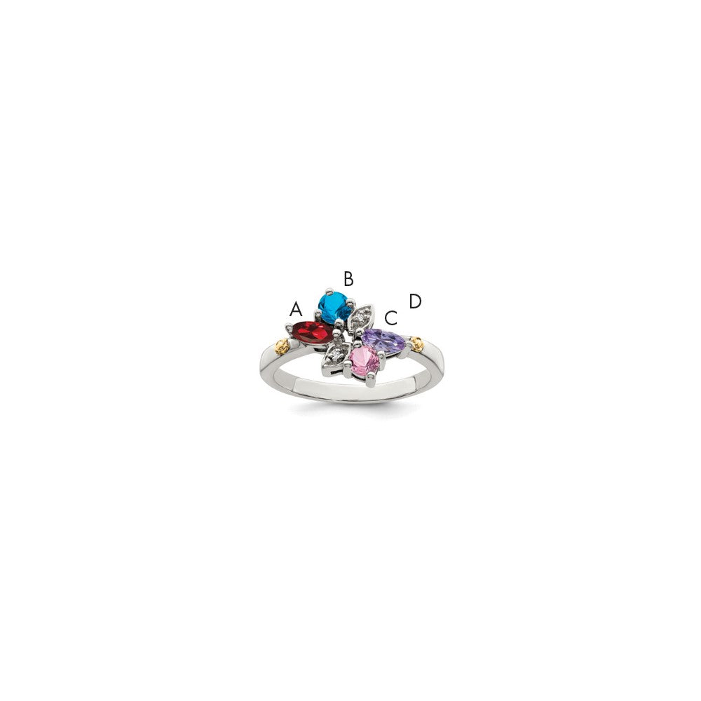 Antique finish;Sterling silver;Diamond;Prong set;14K Gold Accent