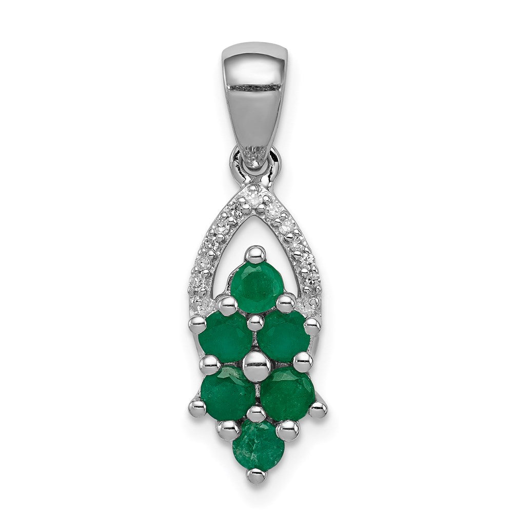 Polished;Sterling silver;Diamond;Emerald;Rhodium-plated