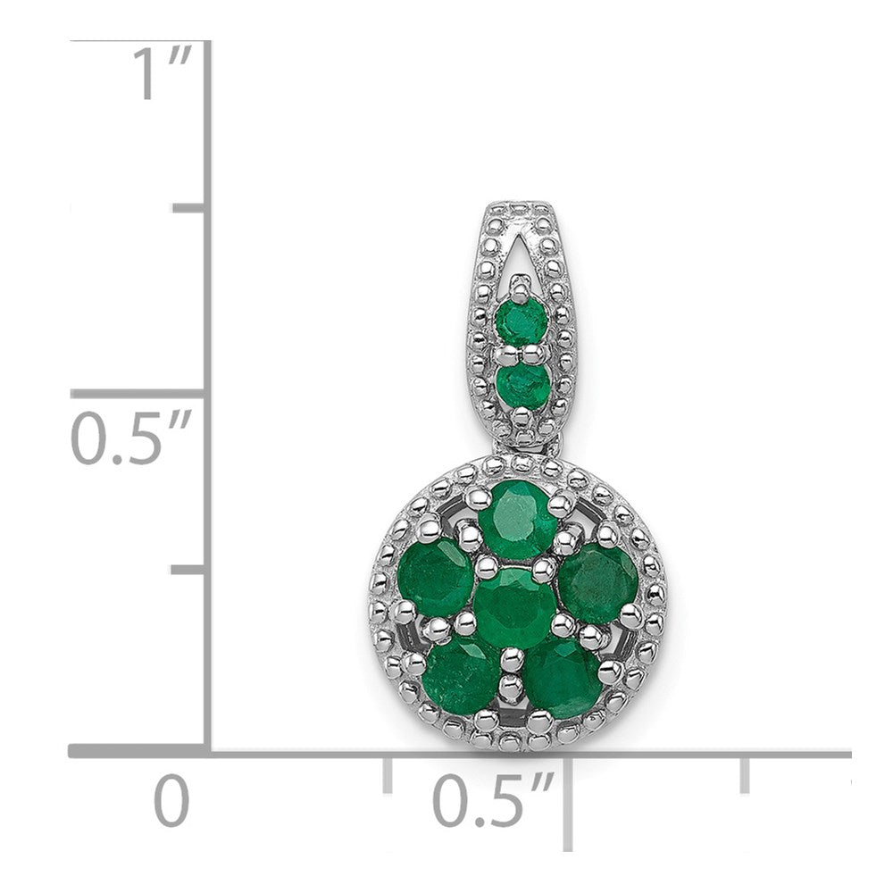 Sterling Silver Rhodium-plated & Emerald Circle Pendant