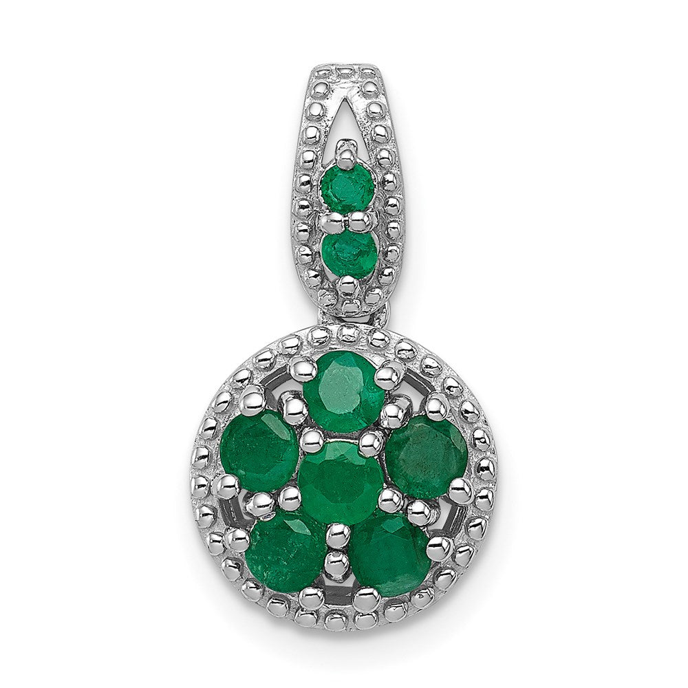 Polished;Sterling silver;Emerald;Rhodium-plated;Chain slide