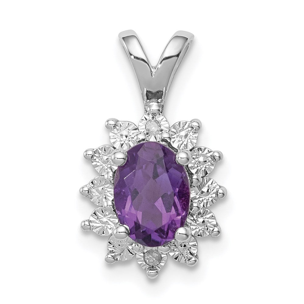 Polished;Open back;Genuine;Sterling silver;Amethyst;Diamond;Prong set;Chain slide
