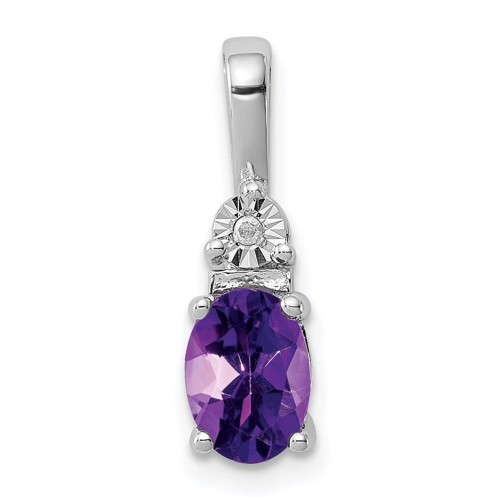 Polished;Open back;Genuine;Sterling silver;Amethyst;Diamond;Prong set;Chain slide
