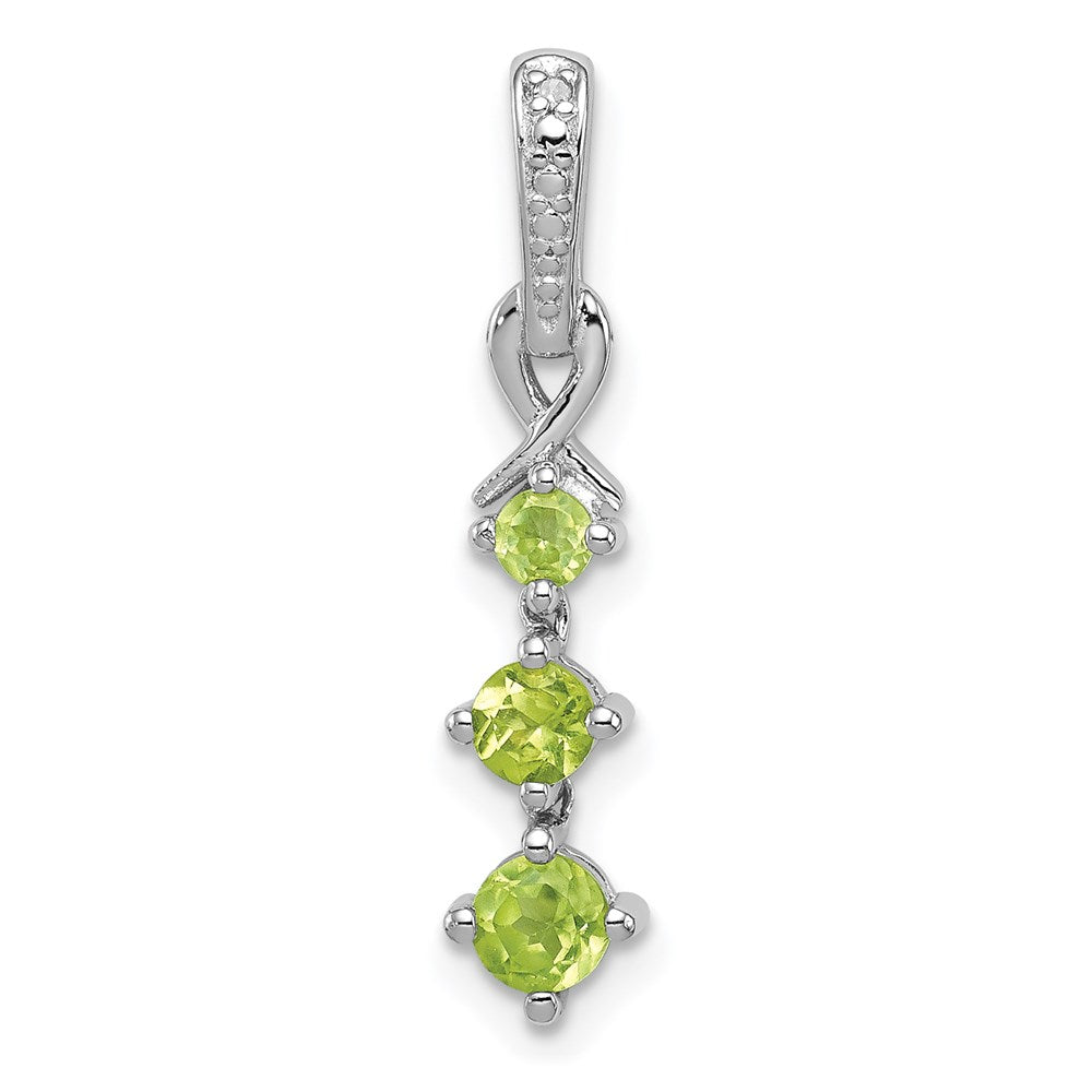 Polished;Genuine;Sterling silver;Peridot;Prong set;Diamond accent;Chain slide