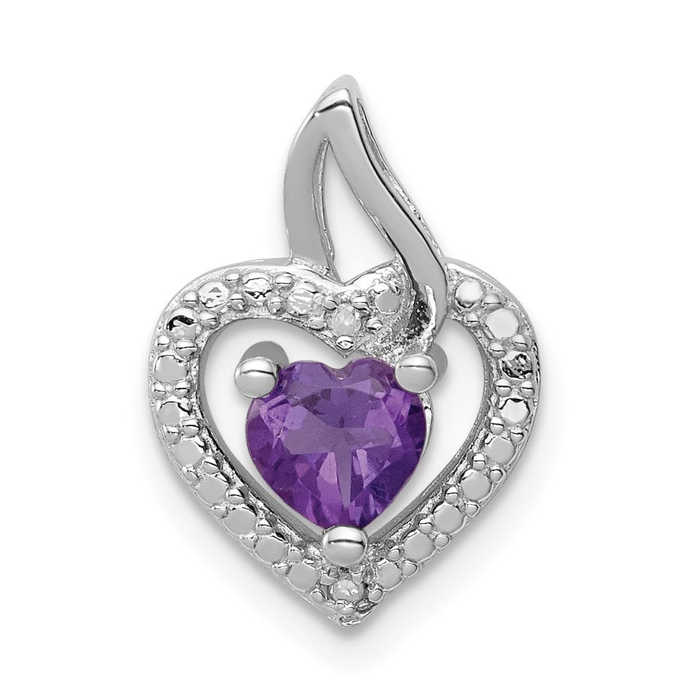 Polished;Open back;Genuine;Sterling silver;Amethyst;Diamond;Prong set;Chain slide