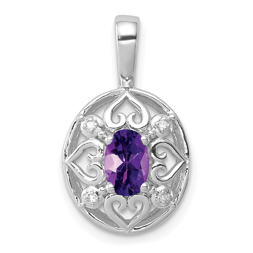 Polished;Open back;Genuine;Sterling silver;Amethyst;Diamond;Prong set;Chain slide