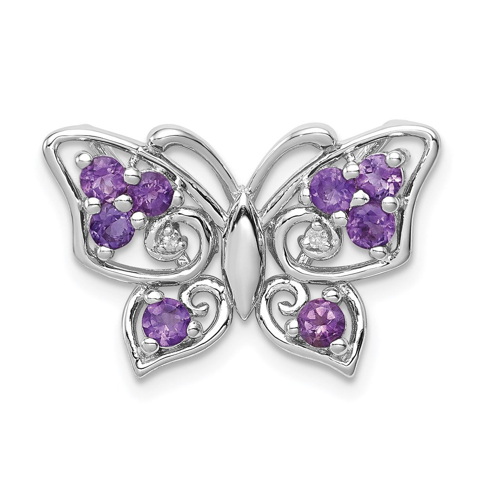 Polished;Amethyst;Diamond;Rhodium-plated;Chain slide
