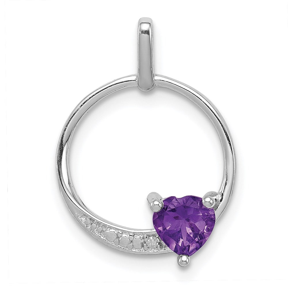 Polished;Genuine;Sterling silver;Amethyst;Diamond;Prong set;Chain slide