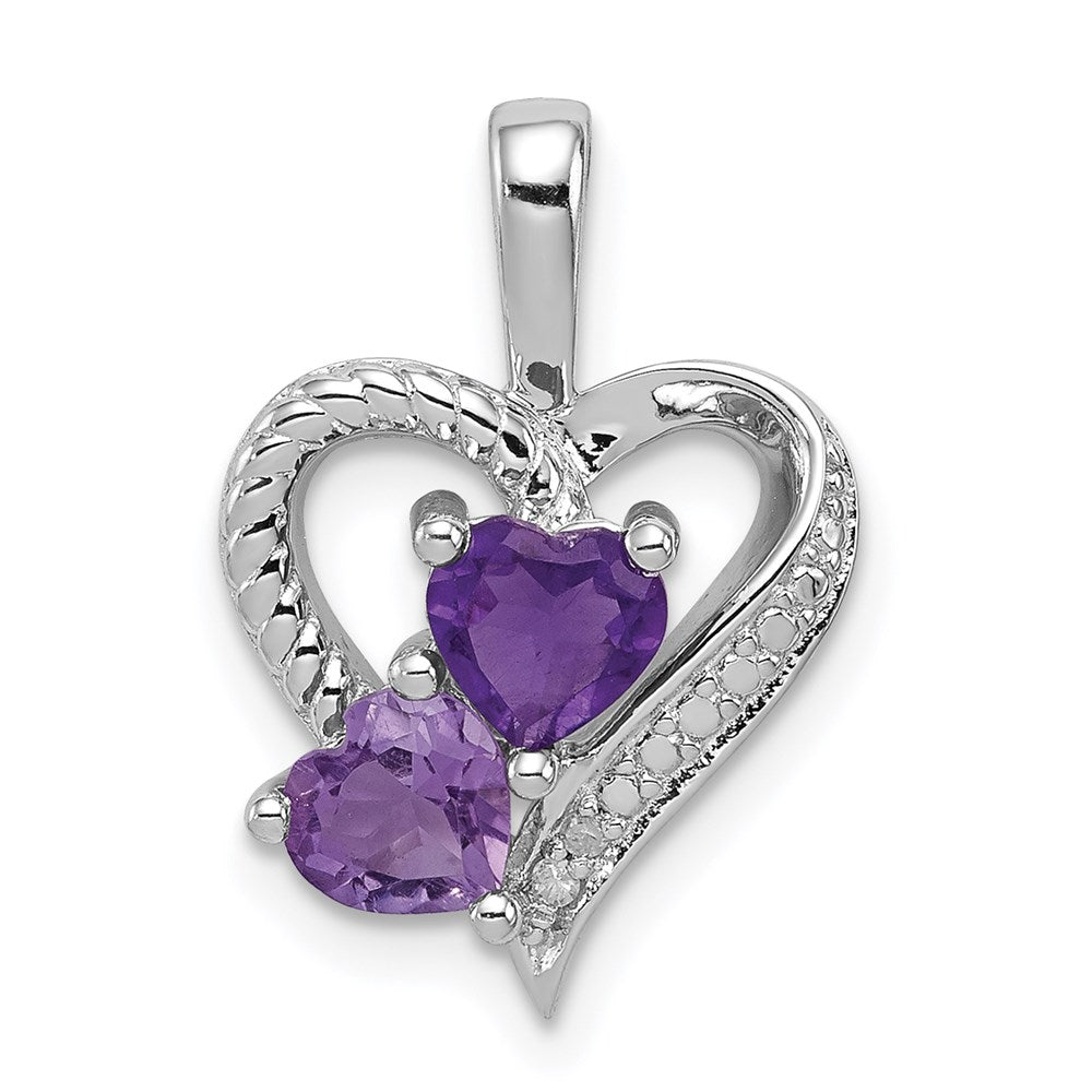 Polished;Open back;Genuine;Sterling silver;Amethyst;Diamond;Prong set;Chain slide