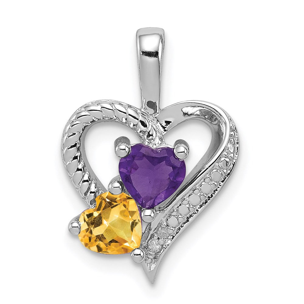 Polished;Open back;Genuine;Sterling silver;Amethyst;Citrine;Diamond;Prong set