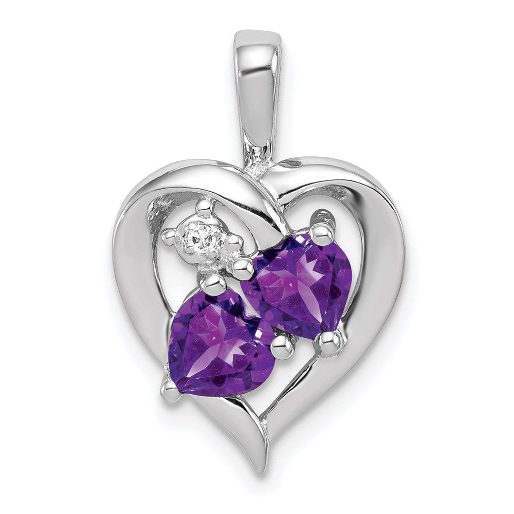 Polished;Open back;Genuine;Sterling silver;Amethyst;Diamond;Prong set;Chain slide