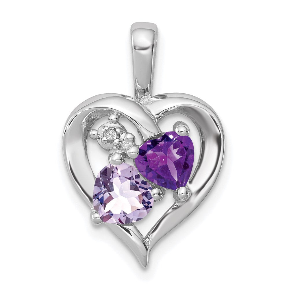 Polished;Open back;Genuine;Sterling silver;Amethyst;Diamond;Prong set;Chain slide