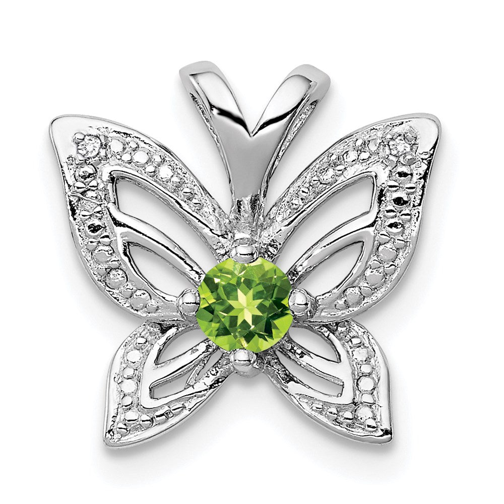Polished;Genuine;Sterling silver;Diamond;Peridot;Prong set;Chain slide