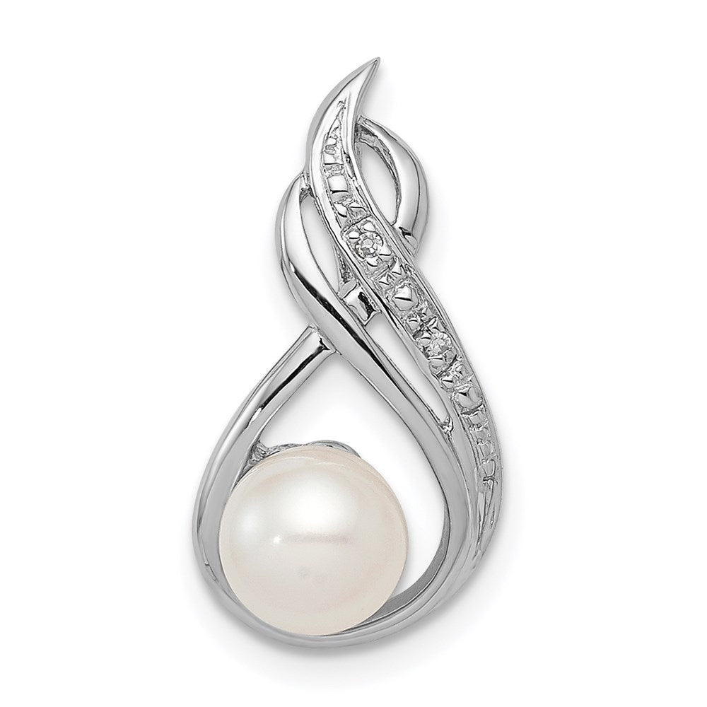 Polished;Sterling silver;Freshwater cultured pearl;Diamond;Rhodium-plated;Fits up to 3mm