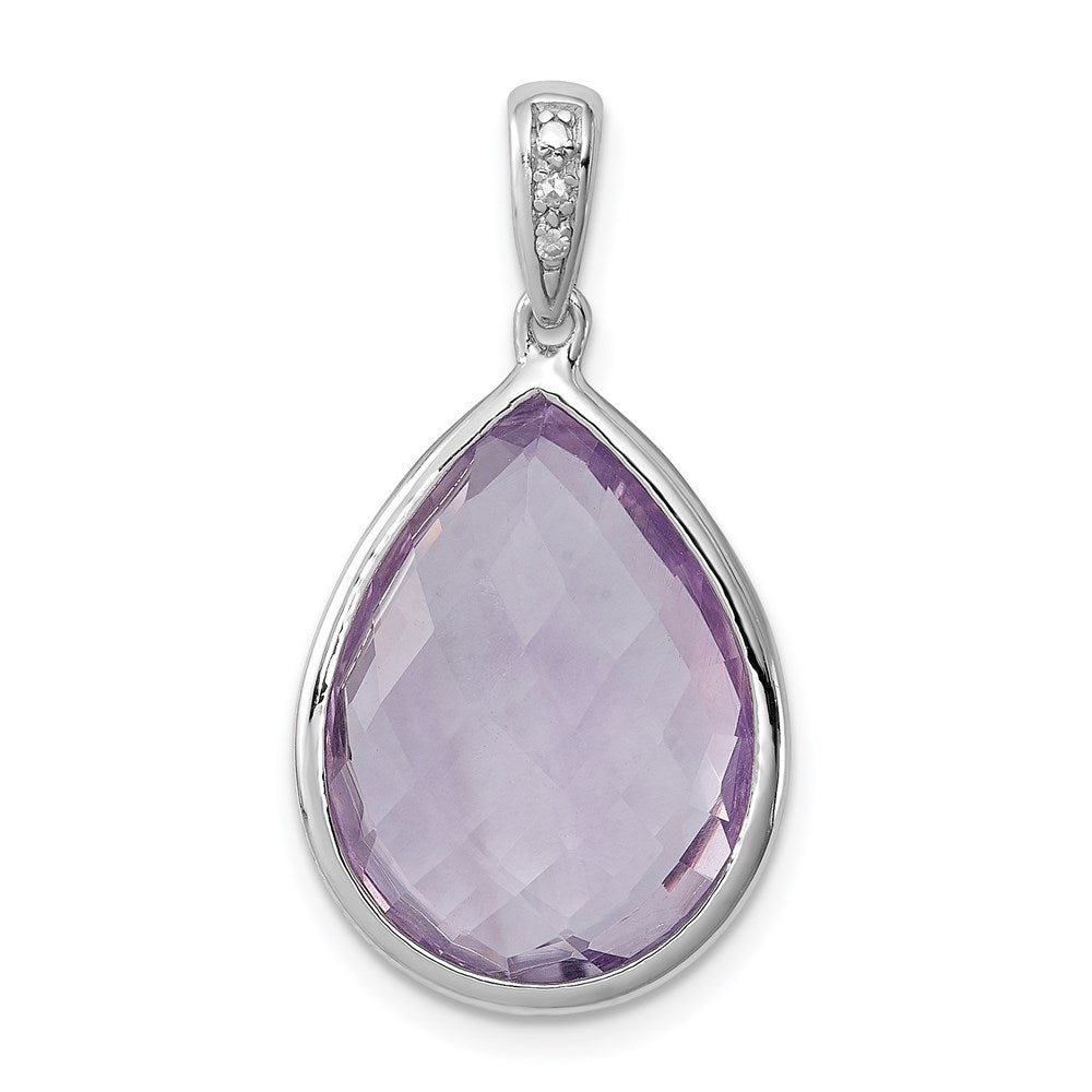 Polished;Genuine;Sterling silver;Diamond;Quartz;Rhodium-plated;Checkerboard-cut