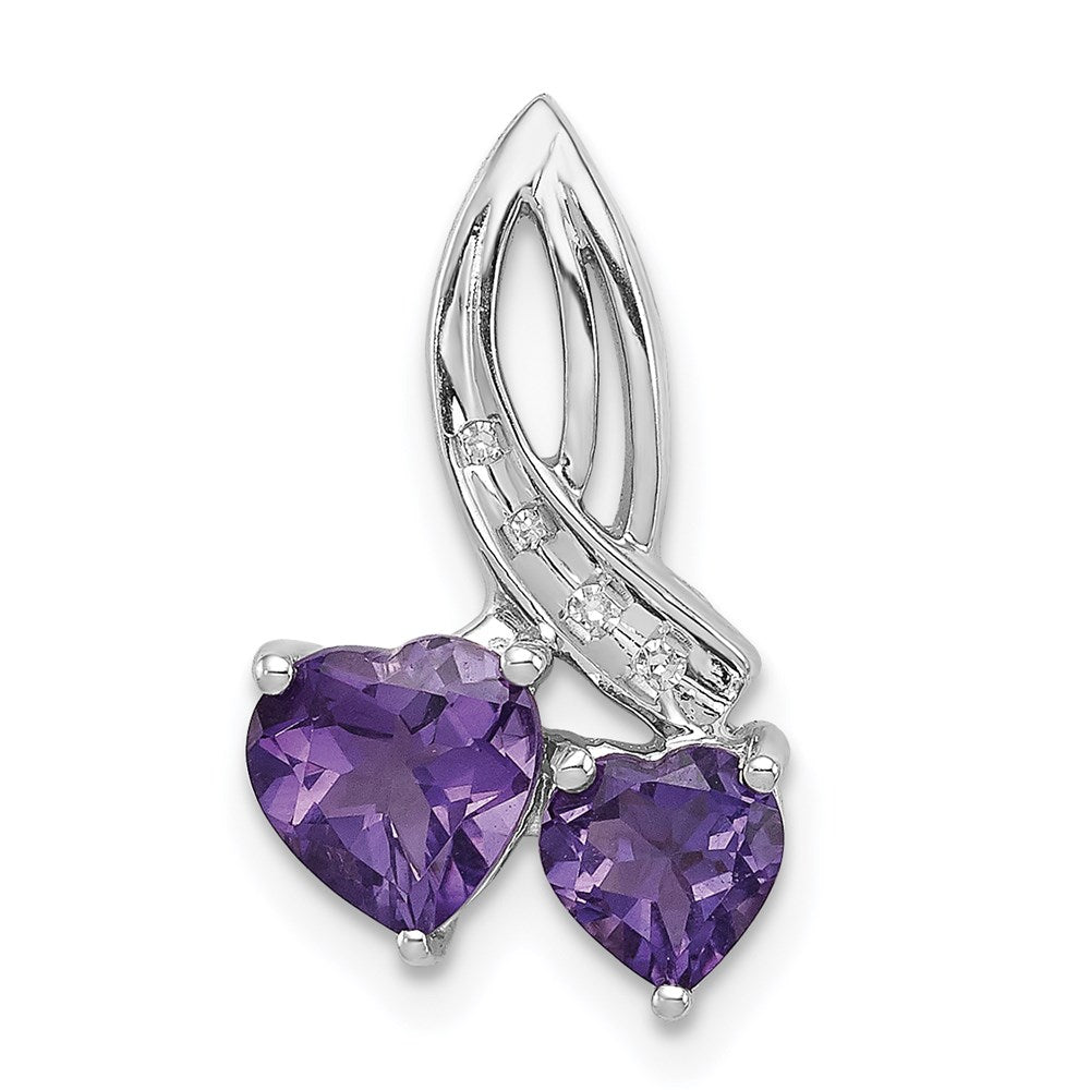 Polished;Open back;Genuine;Sterling silver;Amethyst;Diamond;Prong set;Chain slide