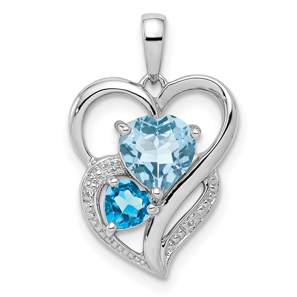 Polished;Open back;Sterling silver;Diamond;Prong set;Rhodium-plated;Blue Topaz;Chain slide