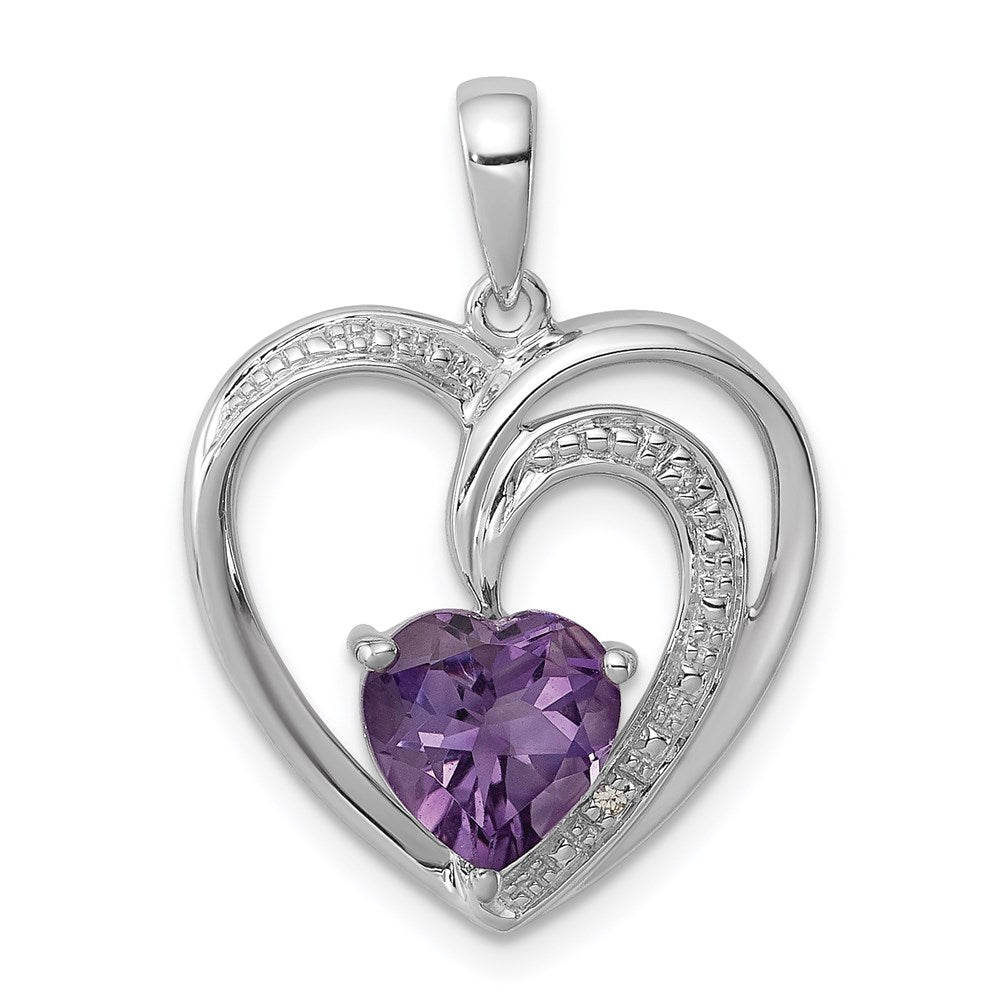 Solid;Polished;Sterling silver;Amethyst;Diamond;Rhodium-plated