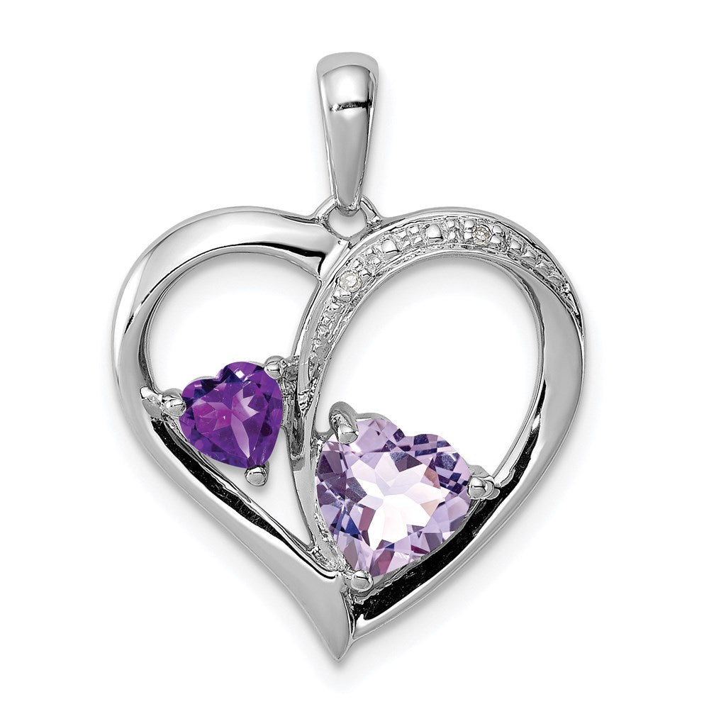 Polished;Open back;Genuine;Sterling silver;Amethyst;Diamond;Prong set