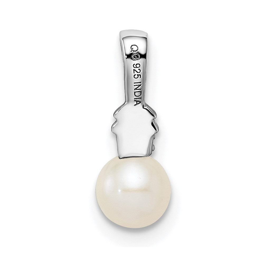 Sterling Silver Rhod Plated Diamond and FW Cultured Pearl Pendant