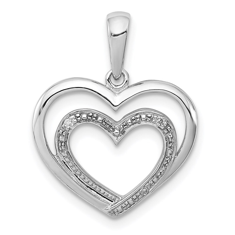 Polished;Sterling silver;Diamond;Rhodium-plated;Heart