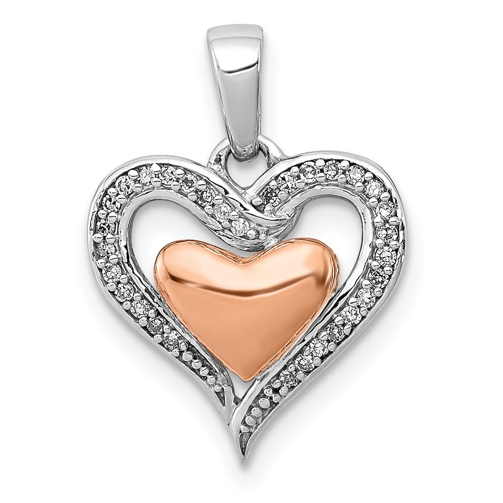 Polished;Sterling silver;14k Rose gold;Diamond;Rhodium-plated;Heart