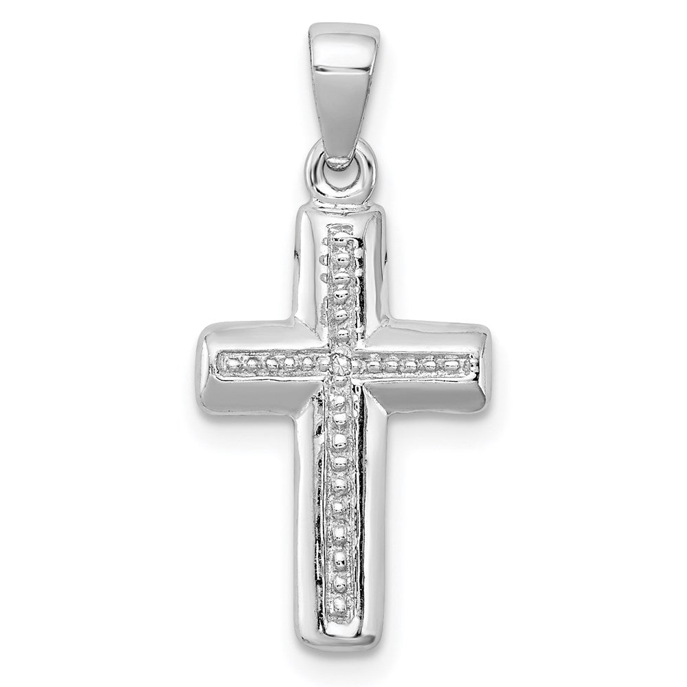 Polished;Genuine;Sterling silver;Diamond;Textured;Rhodium-plated