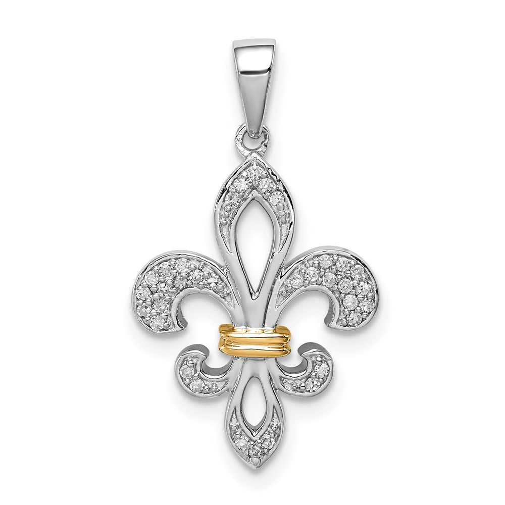 Polished;14k Yellow gold;Sterling silver;Diamond;Rhodium-plated