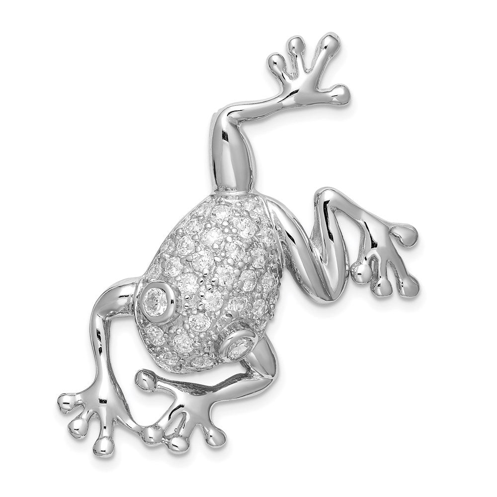Polished;Sterling silver;CZ;Rhodium-plated