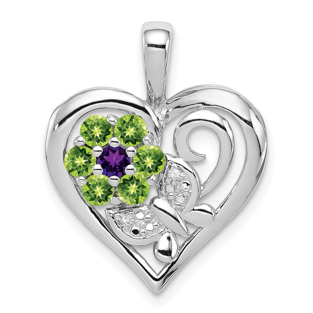 Polished;Open back;Genuine;Sterling silver;Amethyst;Diamond;Peridot;Prong set;Chain slide