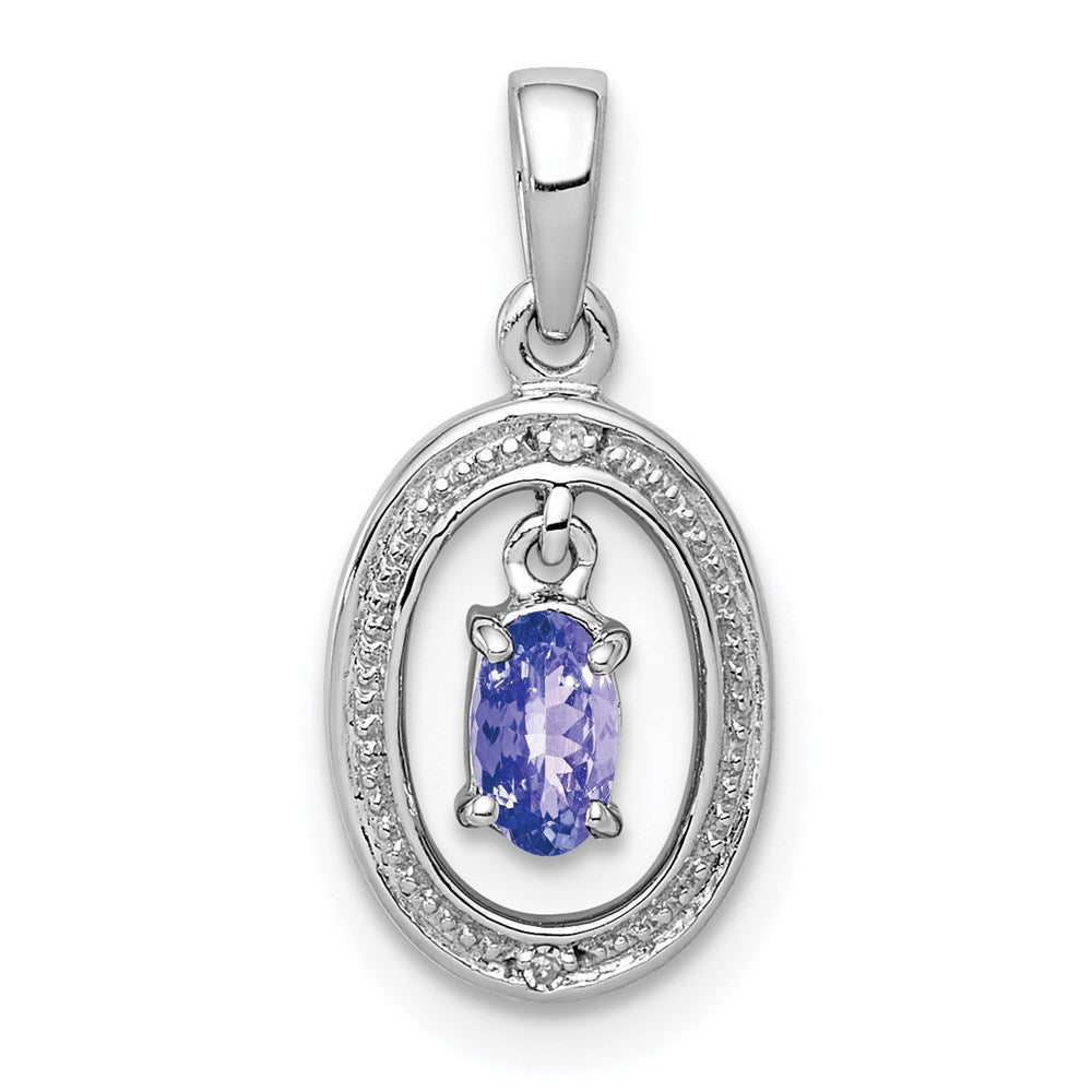 Polished;Open back;Sterling silver;Diamond;Tanzanite;Prong set;Textured;Rhodium-plated