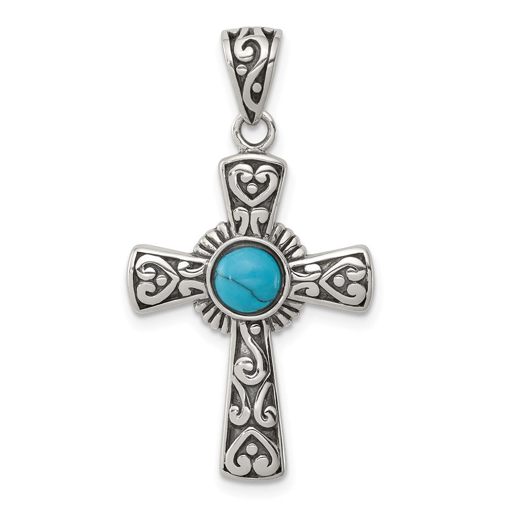 Sterling silver;Antiqued;Pocket in lid;Reconstituted turquoise