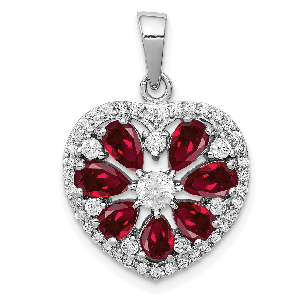 Polished;Sterling silver;CZ;Synthetic ruby