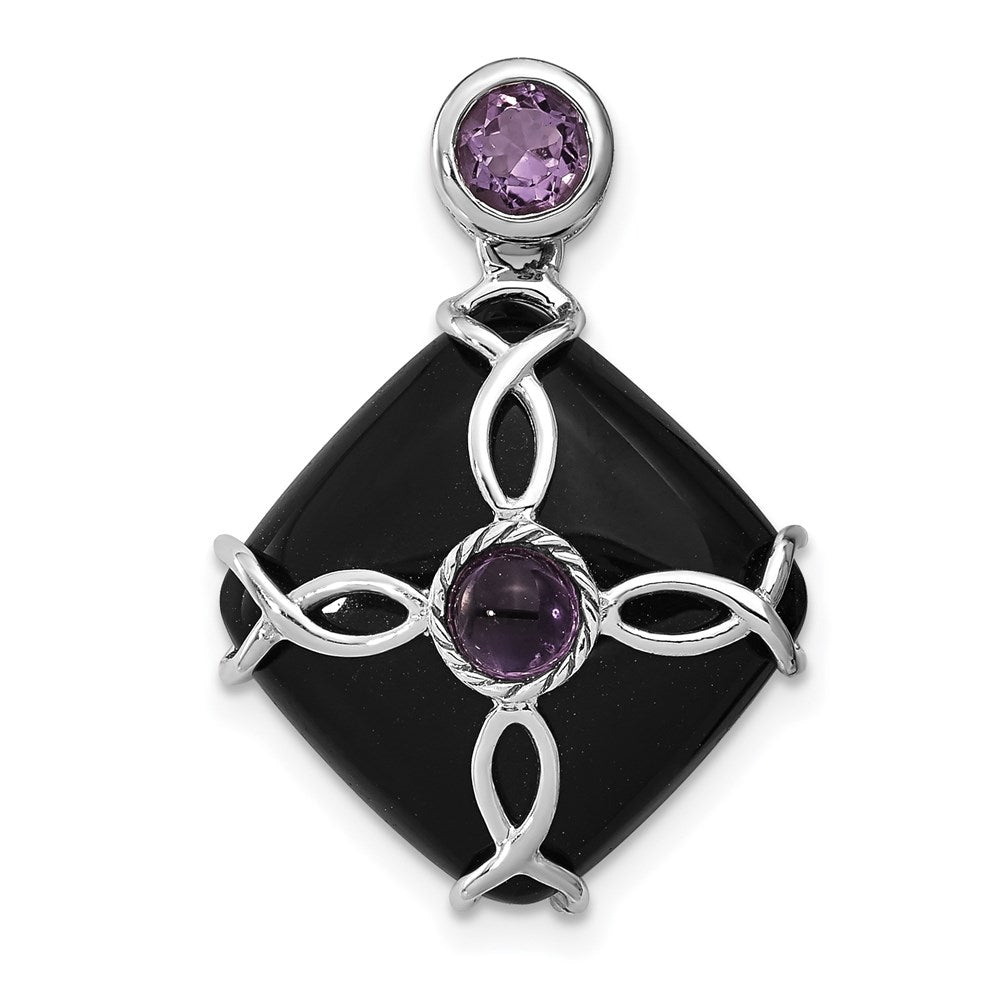 Polished;Sterling silver;Amethyst;Agate;Chain slide