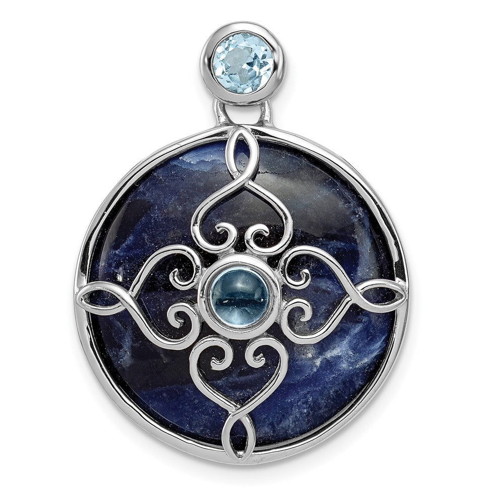 Polished;Sterling silver;Sodalite;Blue Topaz;Chain slide