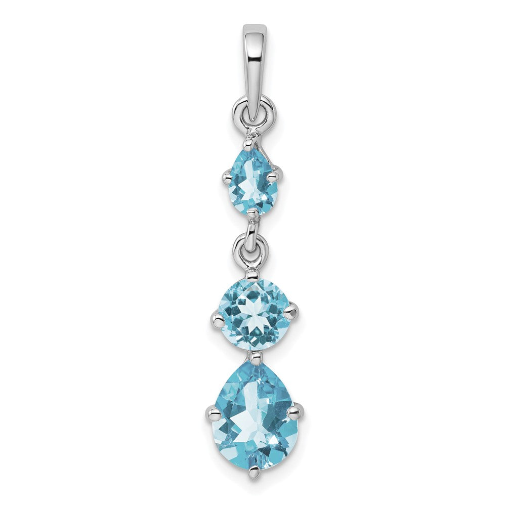 Polished;Sterling silver;Blue topaz;Rhodium-plated